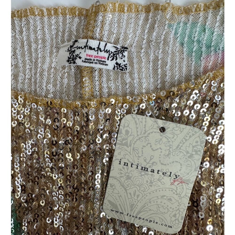 Free People Printed Gold Rush Sequin Top Long Sleeve Champagne Combo Medium NWT - Picture 7 of 11